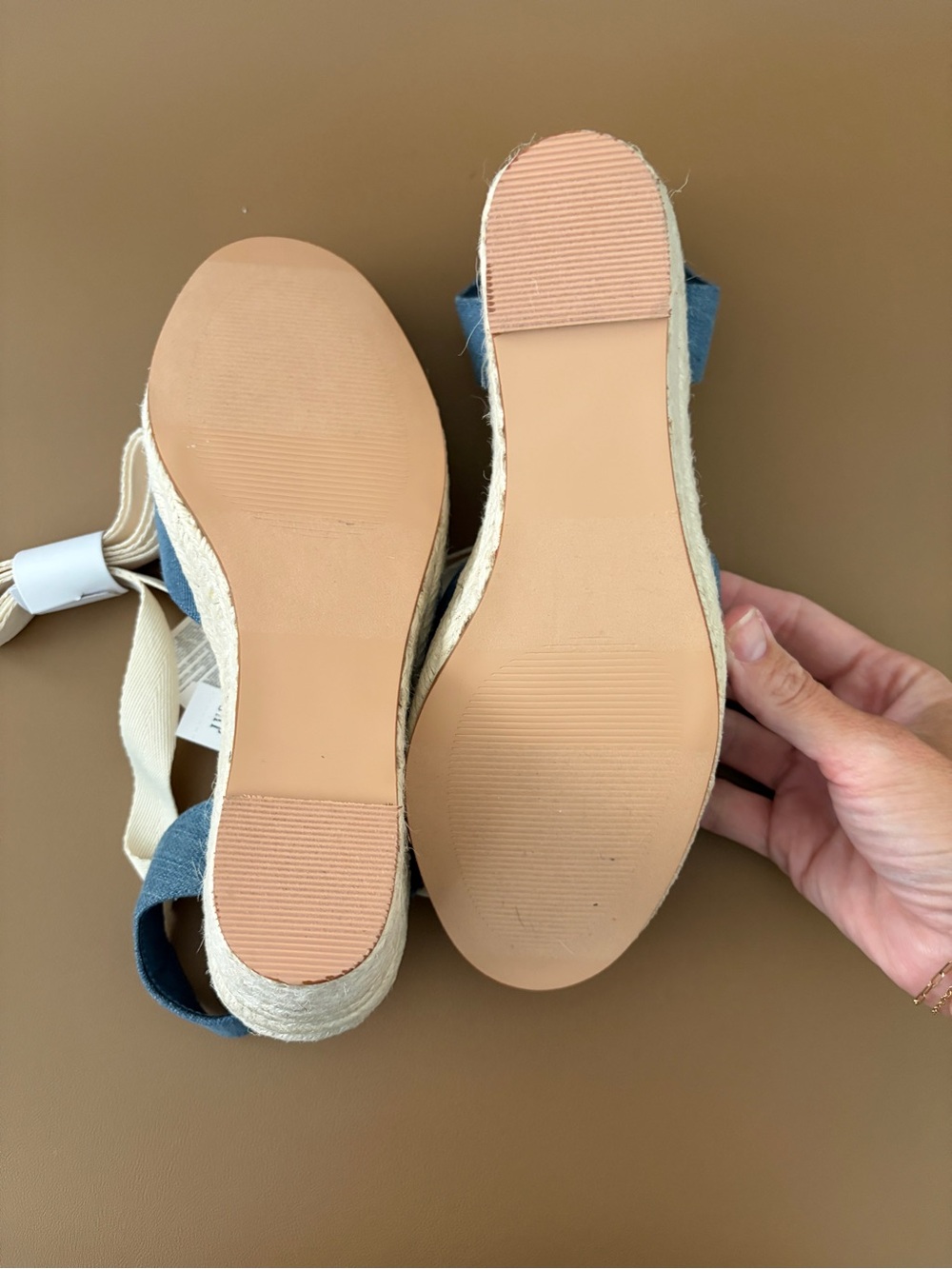 GAP Blue Denim Espadrille Wedges with Cream Tie - Picture 4 of 4